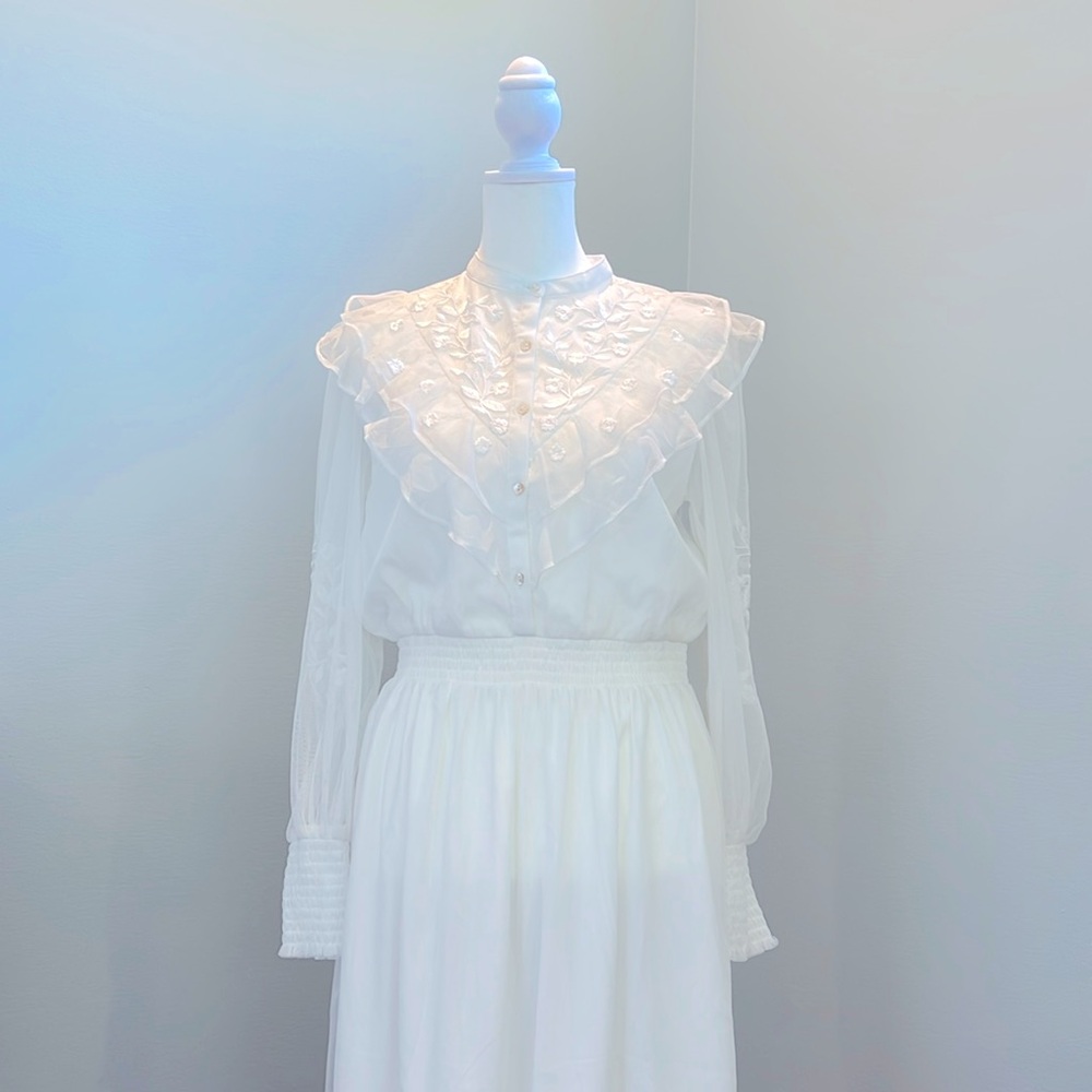 French Connection Abra Embroidered Mesh Midi Dress